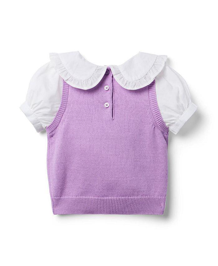 Janie and Jack Girls' Eiffel Tower Short Sleeve Sweater- Little Kid, Big Kid