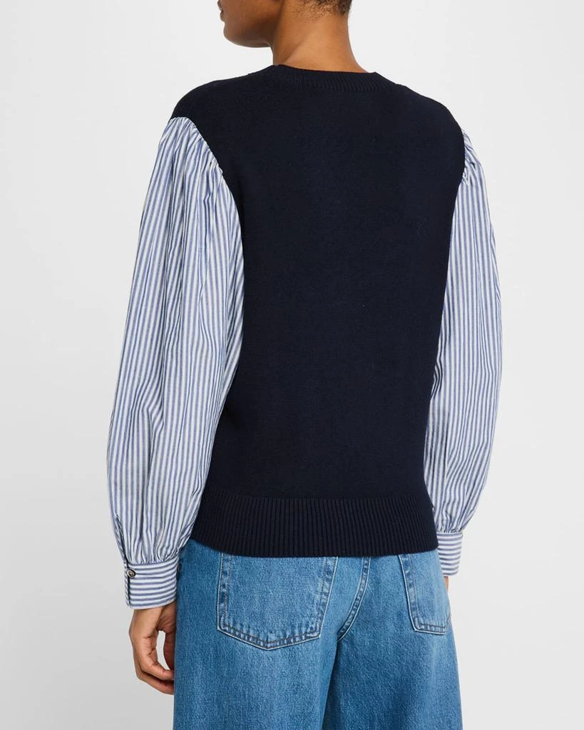 VANESSA BRUNO Striped-Sleeve Mixed Media Blouse 3