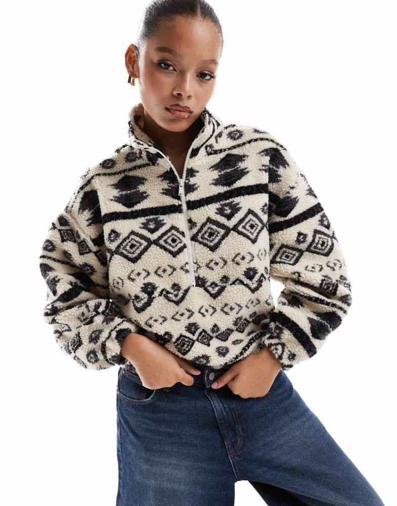 ONLY ONLY half zip fleece in off white and black 1