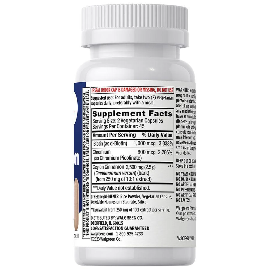 Walgreens Ceylon Cinnamon plus Biotin and Chromium Capsules 3