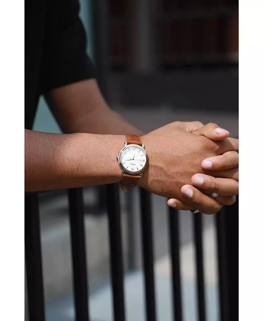 Peugeot Men 38mm Gold Retro Design Calf Skin Leather Strap watch 3