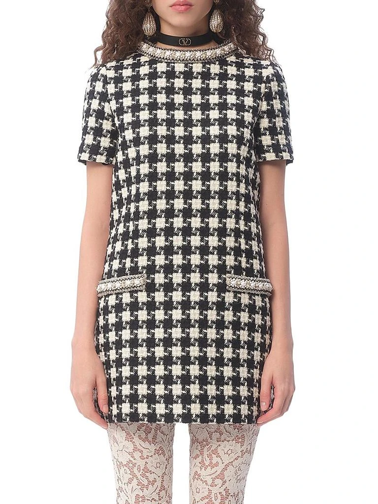 Valentino Embroidered Damier Light Tweed Short Dress 5
