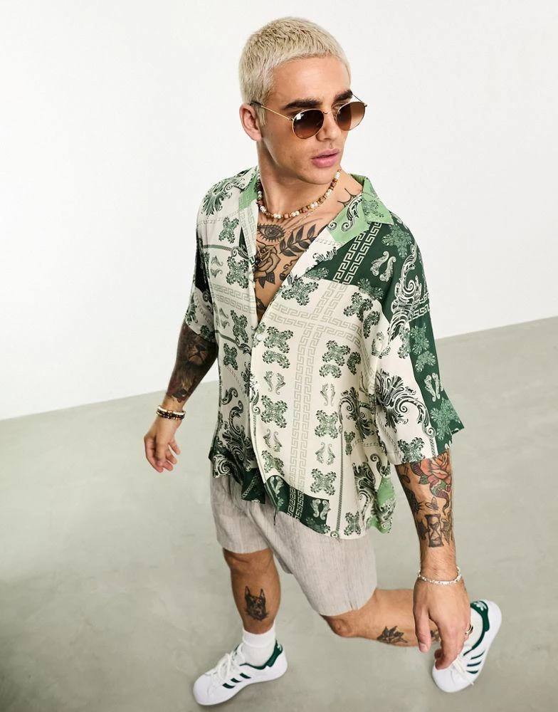 ASOS ASOS DESIGN oversized shirt in green paisley bandana print 2