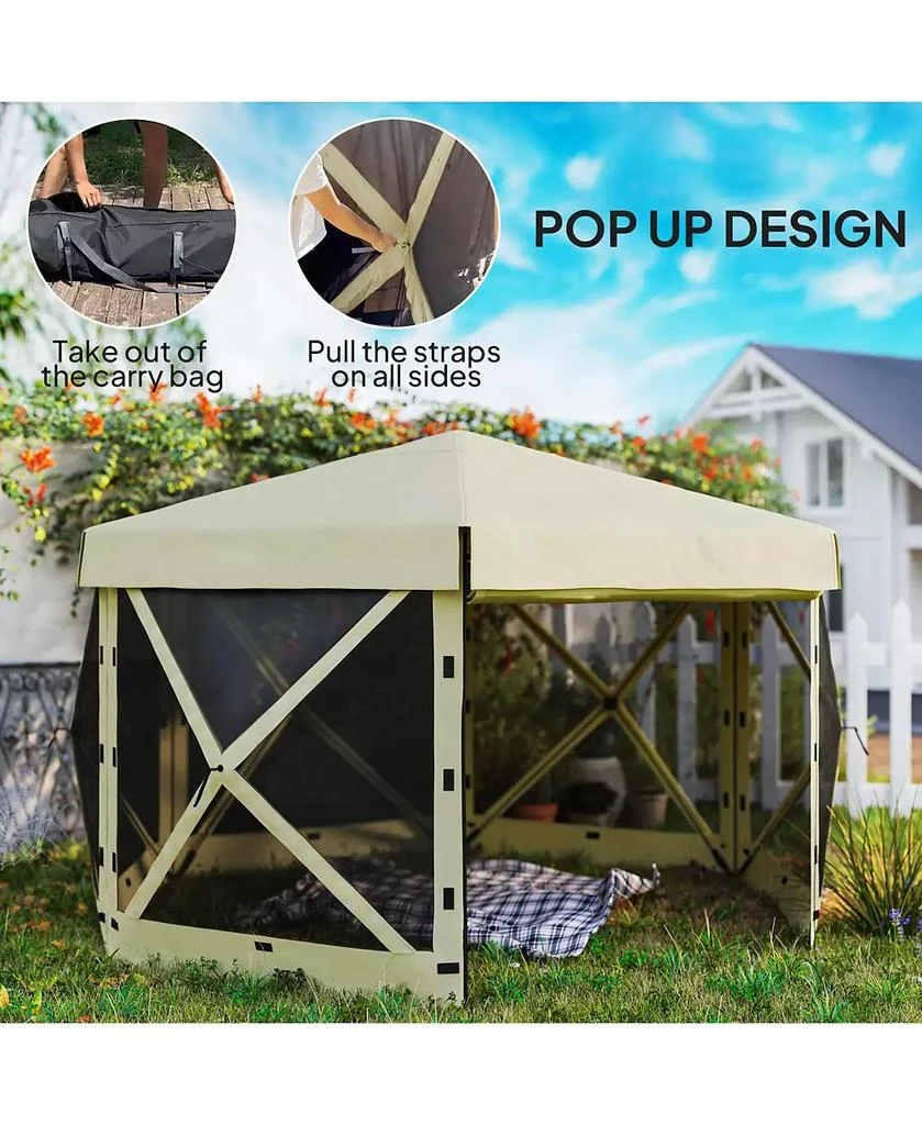 Outsunny 12' x 12' Hexagonal Pop Up Gazebo, Outdoor Canopy Tent, 4