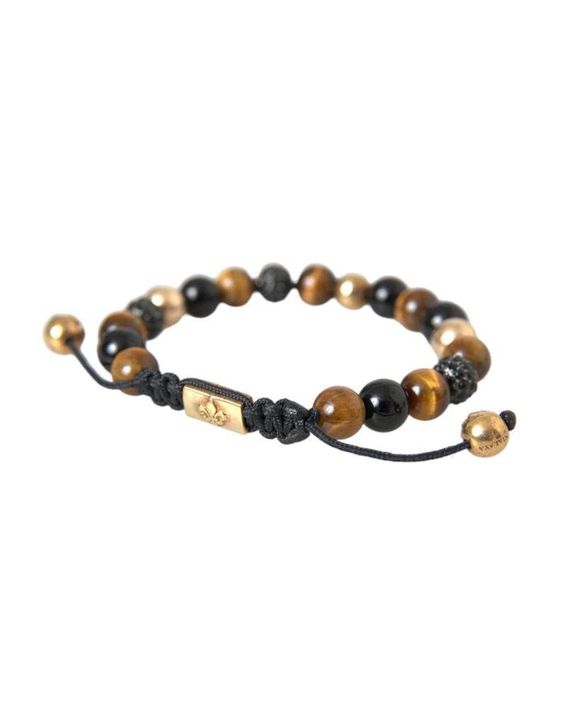 Nialaya CZ Ball Tiger Eye Stone  Beaded Men Men's Bracelet