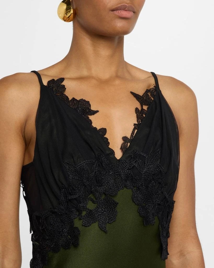 Alberta Ferretti Lace Two-Tone Satin Maxi Slip Dress 5