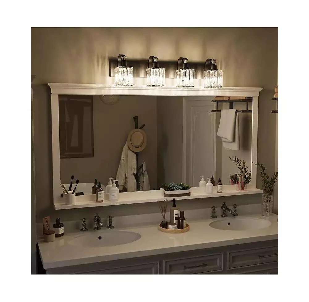 gaomon Modern Crystal Bathroom Vanity Lights Black Bathroom Light Fixtures Crystal Vanity Shower Lights Over Mirror, Mirror Glass Crystal Bathroom Vanity Lighting Fixtures 5