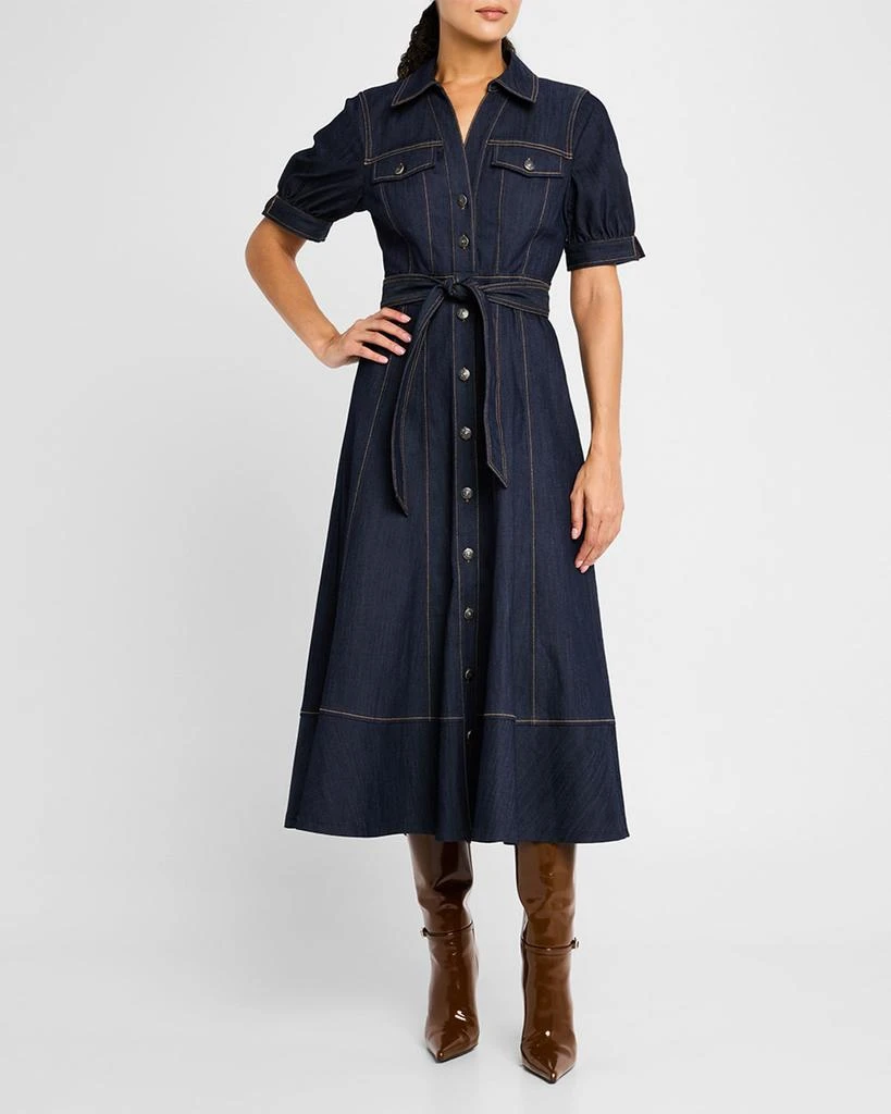 Cinq a Sept Suzie Denim Puff-Sleeve Midi Dress 4