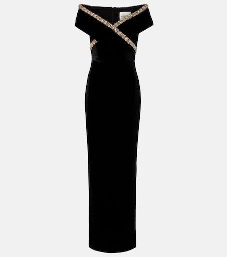 roland mouret evening dresses Crystal Neckline Sequin Column Gown Gold – Roland Mouret main image 0