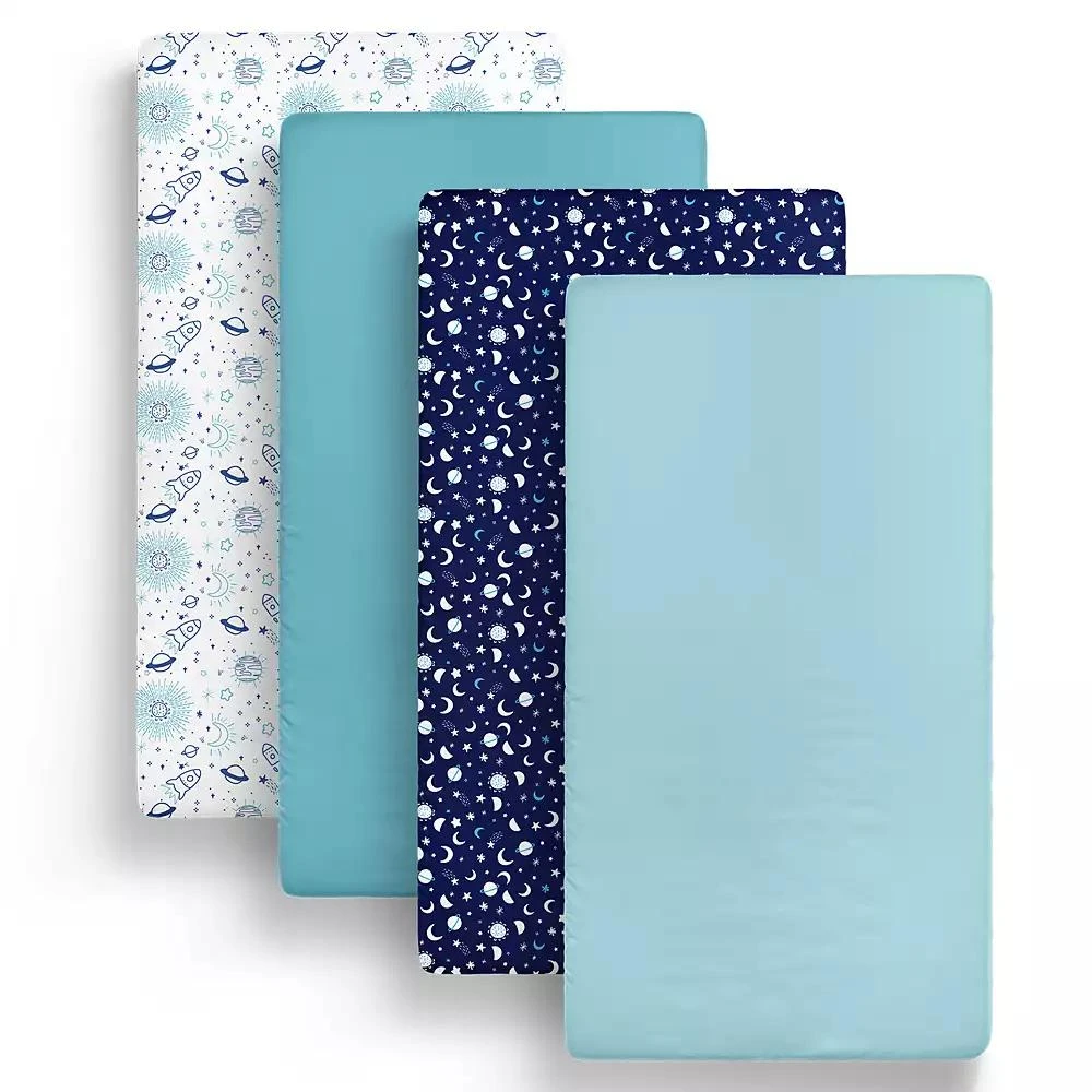The Peanutshell Fitted Crib Sheet Set, Space, 4 Pack