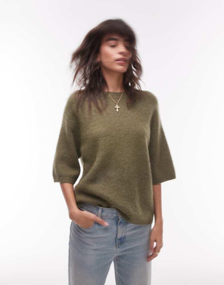 ARKET ARKET alpaca and wool blend short sleeve sweater in khaki