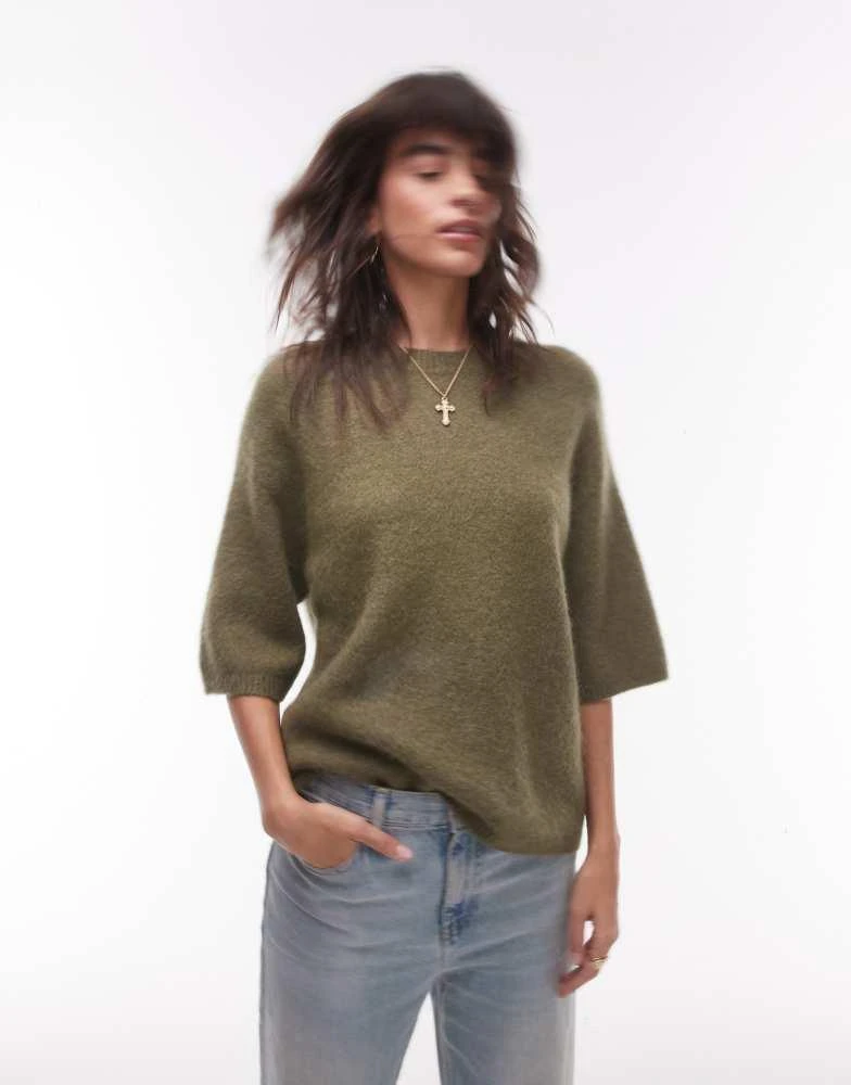 ARKET ARKET alpaca and wool blend short sleeve sweater in khaki 1