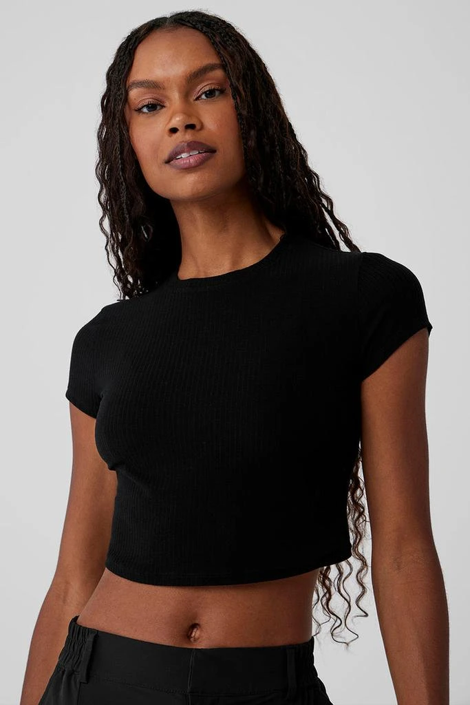 Alo Ribbed Sea Coast Cropped Short Sleeve Tee - Black 4