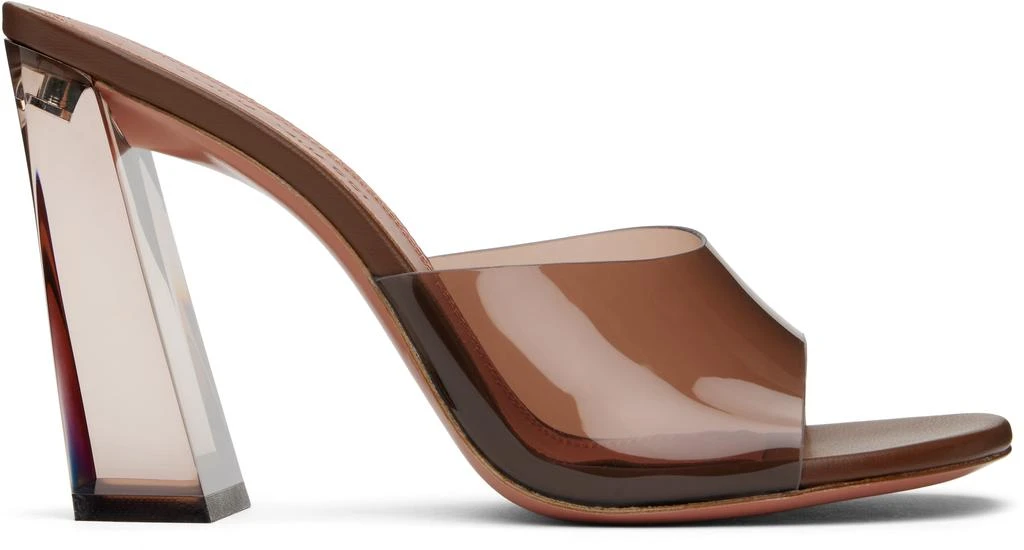 Amina Muaddi Brown Brigitte Glass Heeled Sandals 1