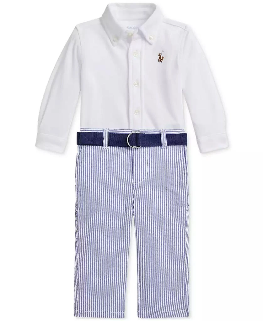 Ralph Lauren Baby Boys Button-Down Shirt, Belt & Seersucker Pants Set 1