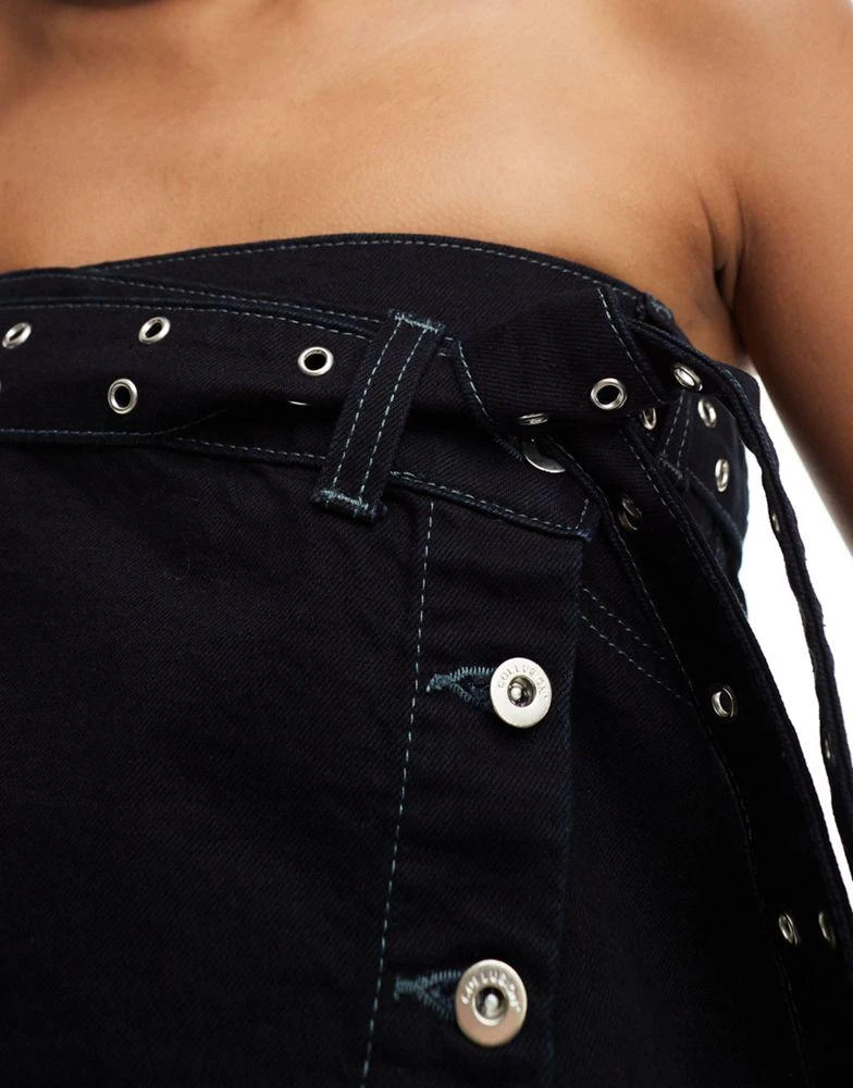 COLLUSION COLLUSION festival denim belted bandeau crop top in black 3