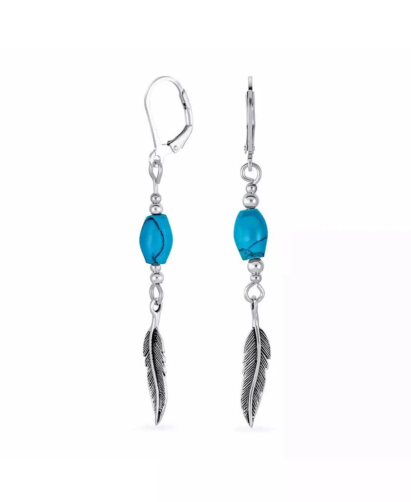 Bling Jewelry Southwestern Style Turquoise Bead 
Feather Leaf Dangle Earrings Oxidized sterling Silver Lever back