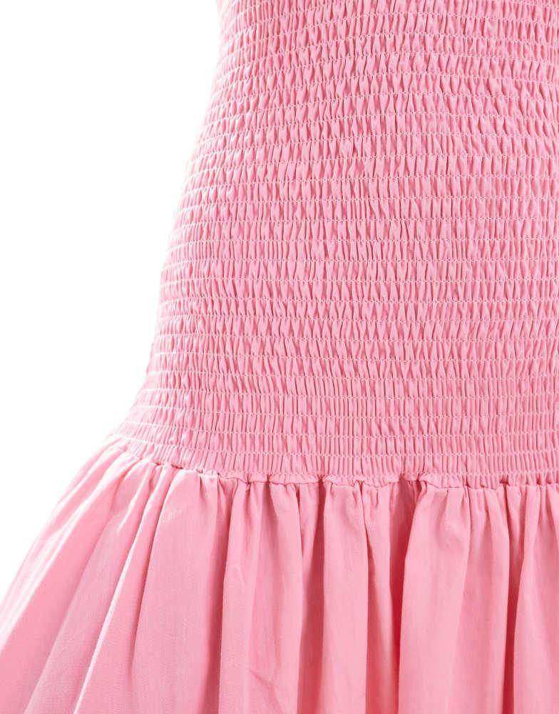 ASOS ASOS DESIGN dropped waist shirred bandeau midi dress in pink
