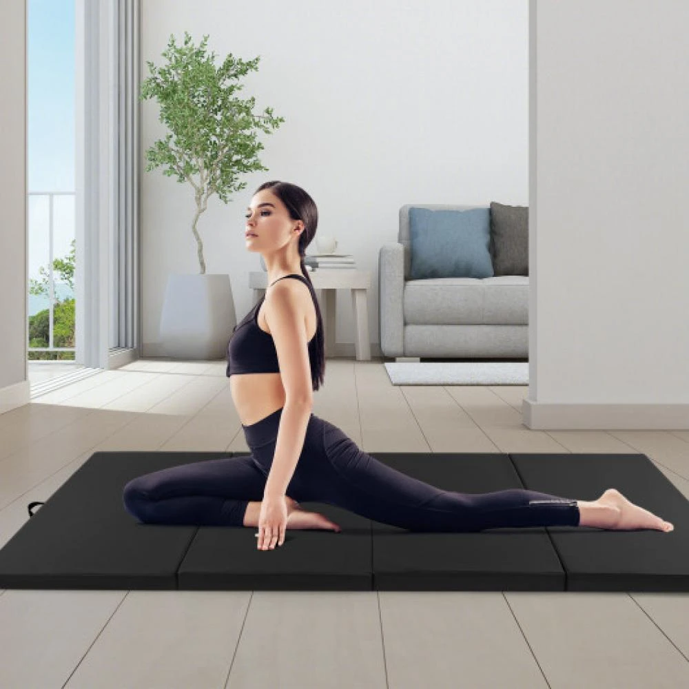 Hivvago 4-Panel PU Leather Folding Exercise Mat with Carrying Handles-Pink 11