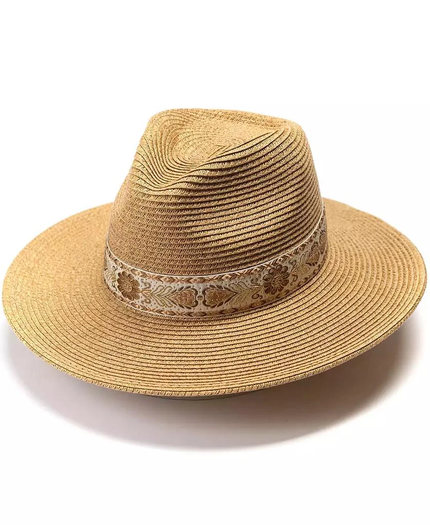 Vince Camuto Panama Hat with Metallic Embroidered Band 2