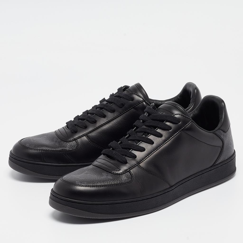 Louis Vuitton Louis Vuitton Black Leather and Monogram Eclipse Rivoli Sneakers Size 41.5