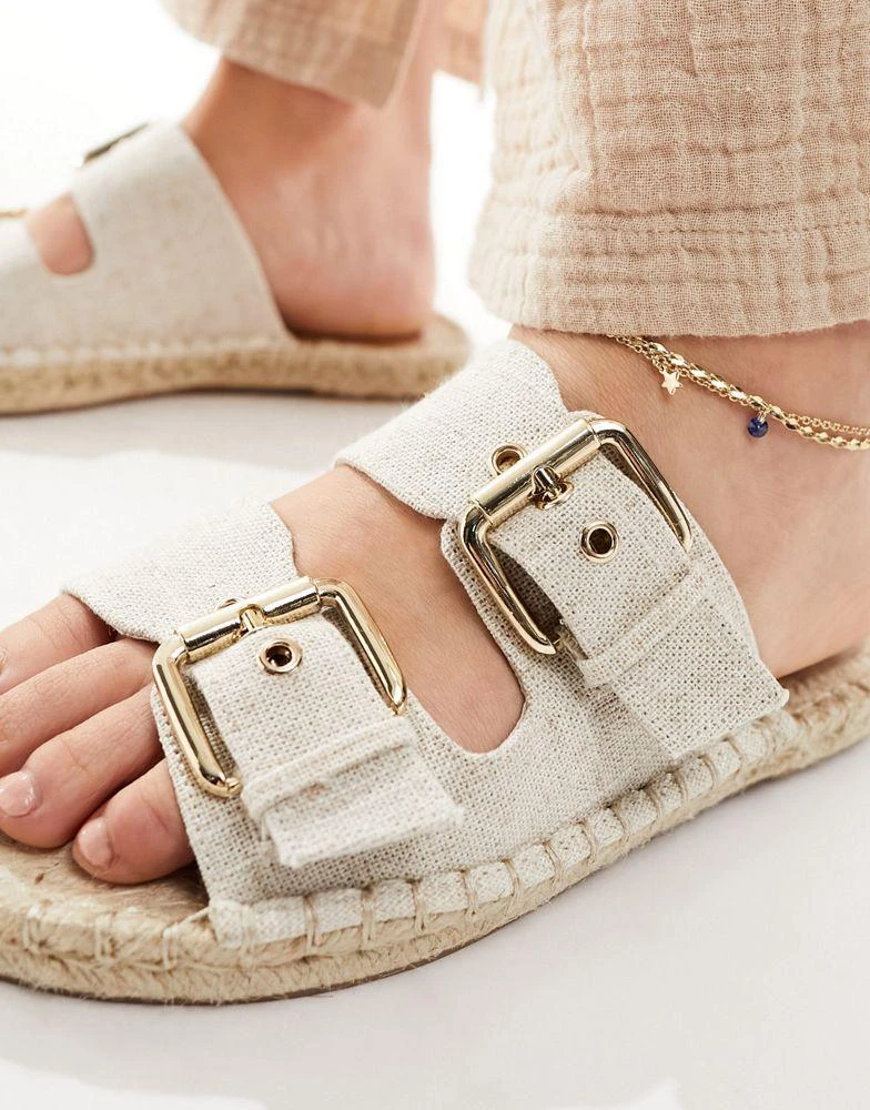ASOS ASOS DESIGN Wide Fit Jada double buckle espadrille sandals in natural linen 2