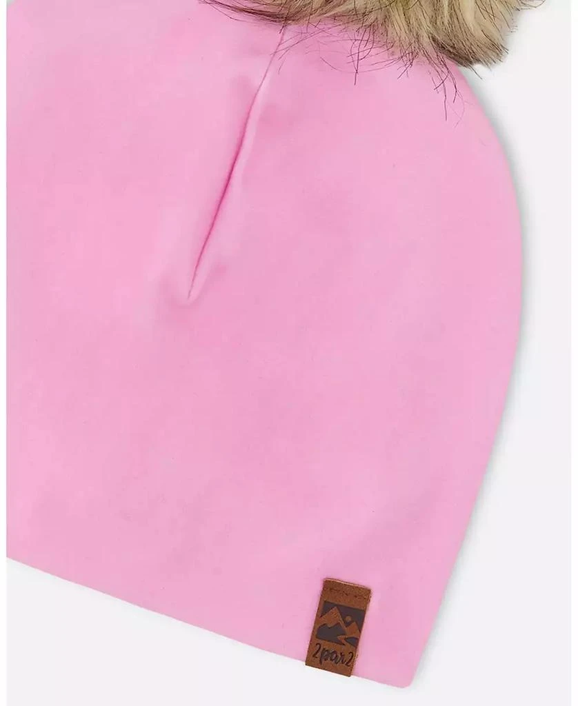 Deux par Deux Baby Girls Stretch Jersey Hat Pink with Pompom 4
