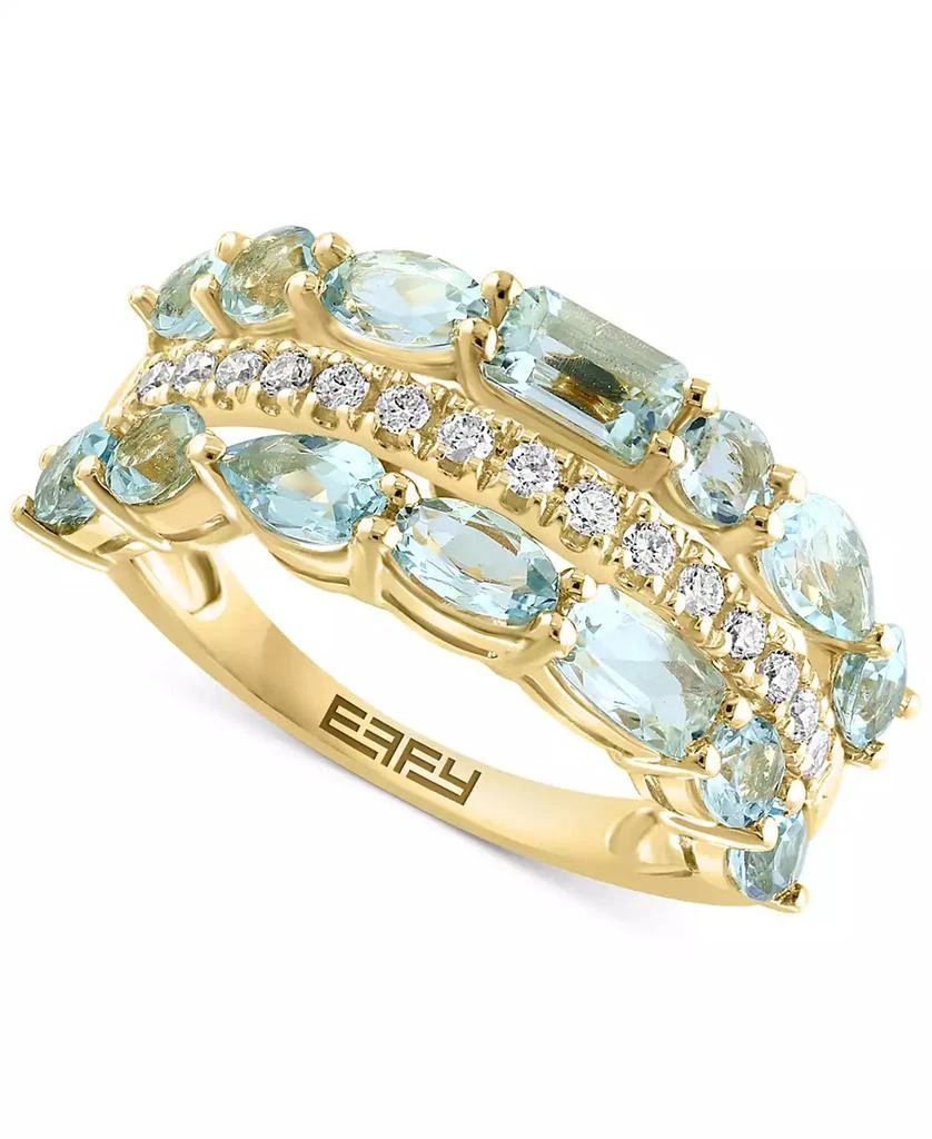 Effy EFFY® Aquamarine (2-1/3 ct. t.w.) 
Diamond (1/5 ct. t.w.) Multirow Ring in 14k Gold