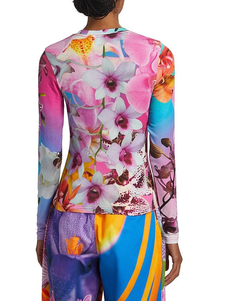 BruceGlen Orchid Floral Rib-Knit Crewneck T-Shirt 5