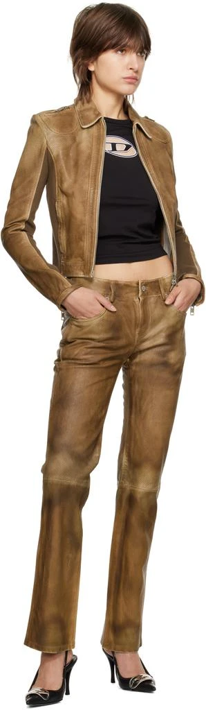 Diesel Tan L-Texa Leather Pants 4