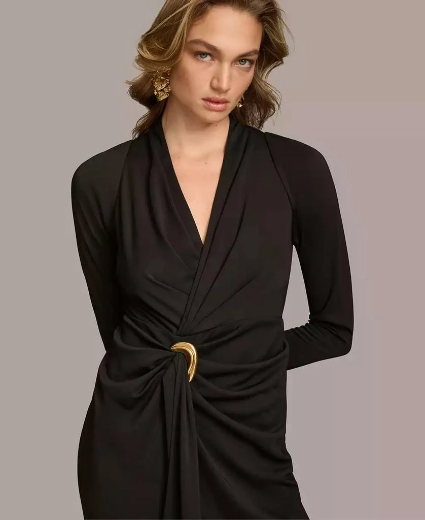 green emerald velvet dress Donna Karan Weekend Women's Tricot Knit Elbow-Sleeve Collared Polo Dress - Vapor main image 1