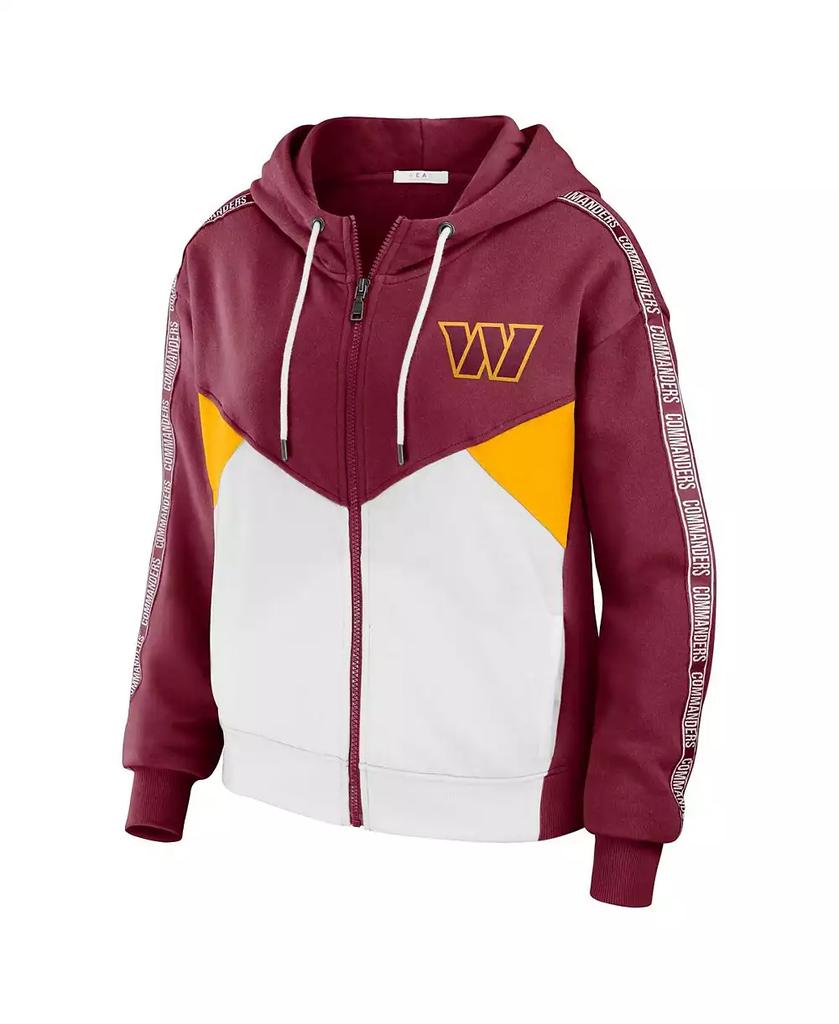 WEAR by Erin Andrews Women's Burgundy, White Washington Commanders Color Block Light Weight Modest Crop Full-Zip Hoodie
