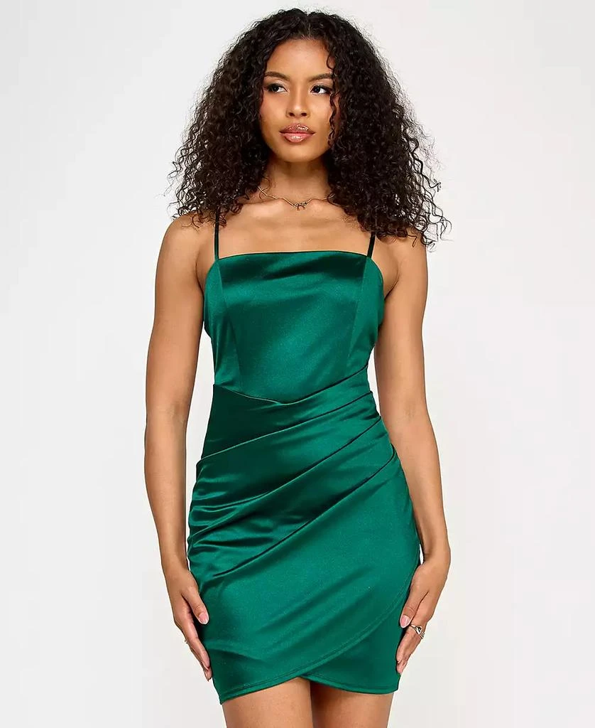 Emerald Sundae Juniors' Ruched Asymmetric Bodycon Dress 1