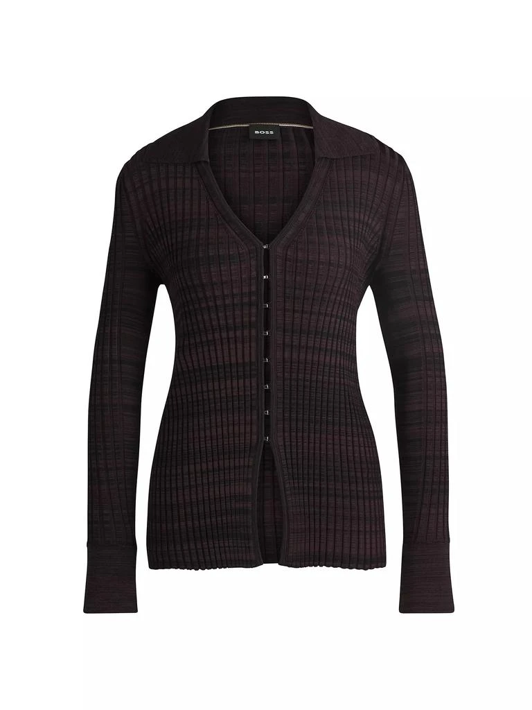 Hugo Boss V-Neck Cardigan in Ribbed Stretch Fabric with Collar 1