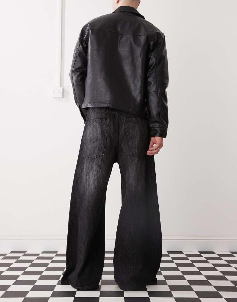 Cheap Monday Cheap Monday Rad super wide leg skater jeans in black streaky wash