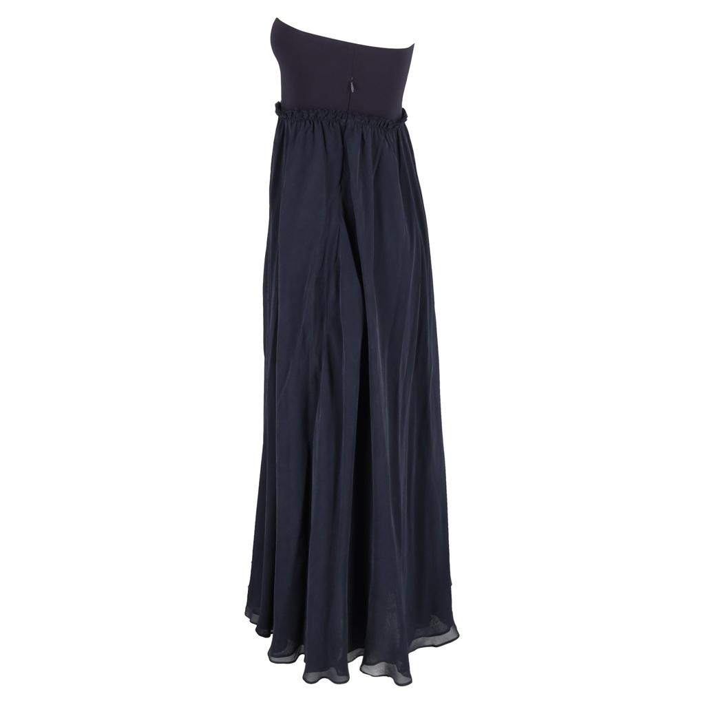 PIERRE BALMAIN Maxi One-Shoulder Sleeve Dress in Navy Blue Polyester and Cotton
