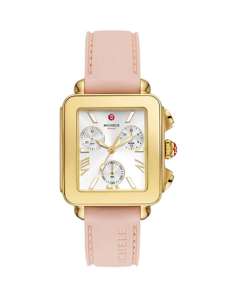 Michele Deco Sport Chronograph 18K Gold Plated Ballet Pink Silicone Watch, 34mm x 36mm 1