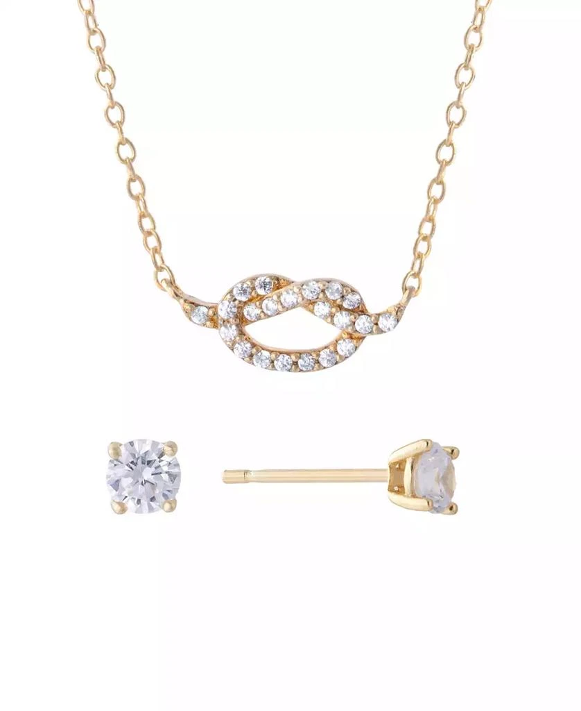 Giani Bernini Gianni Bernini 2-Piece Cubic Zirconia Love Frontal Necklace and Stud Earrings Set (1.31 ct. t.w.) in 18K Gold Over Sterling Silver 1