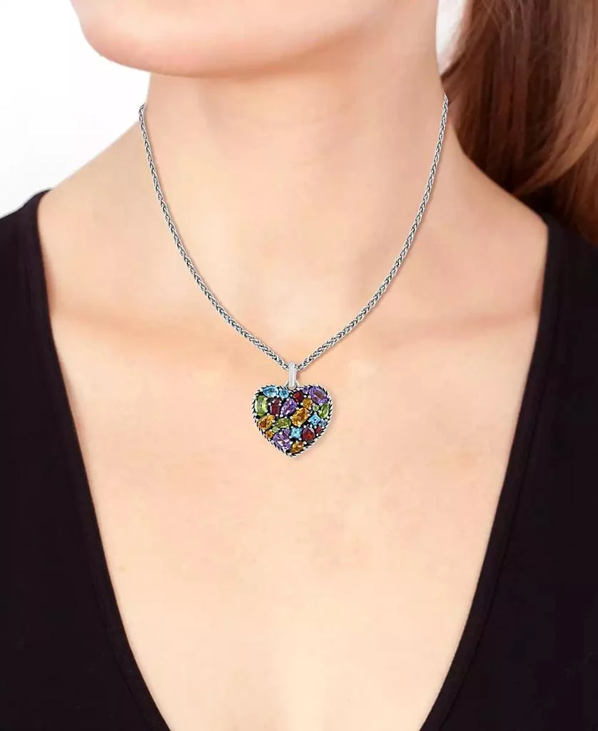 Effy EFFY® Multi-Gemstone Mixed Cut Heart 18" Pendant Necklace (6-5/8 ct. t.w.) in Sterling Silver 2