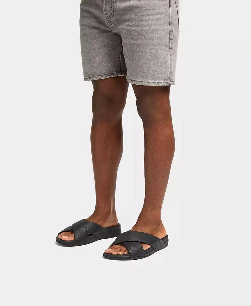 FitFlop Men's Tumbled-Leather Cross Slides 6