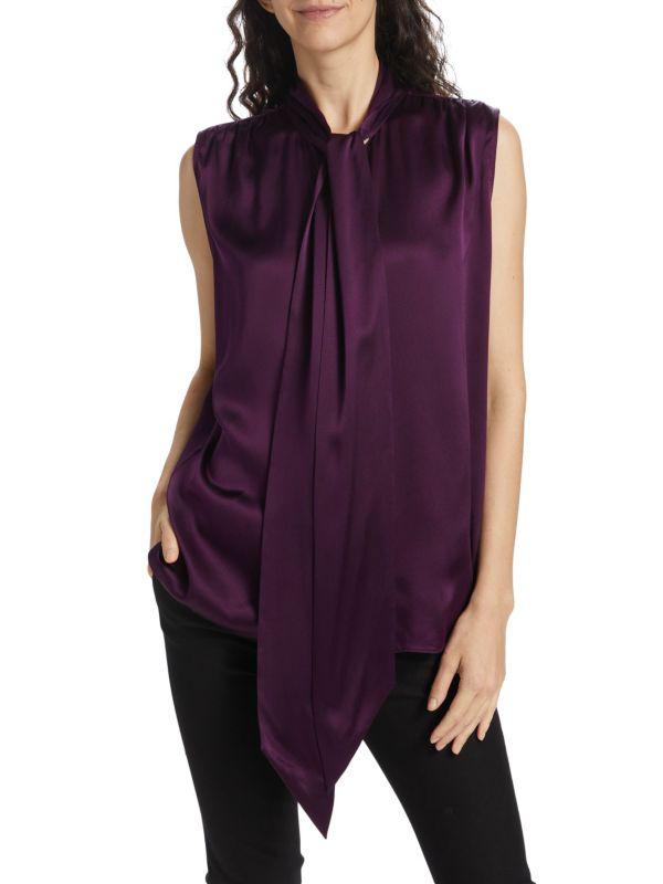 FRAME Femme Tieneck Silk Sleeveless Blouse