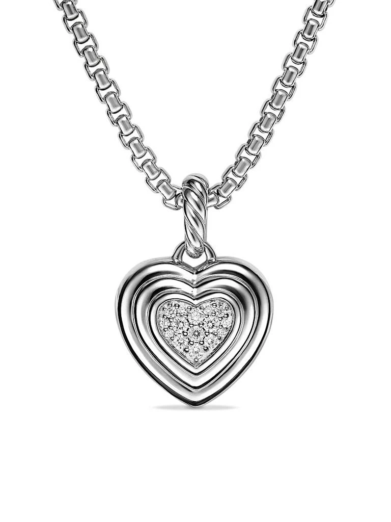 David Yurman Puffy Heart Amulet in Sterling Silver with Diamonds, 17MM