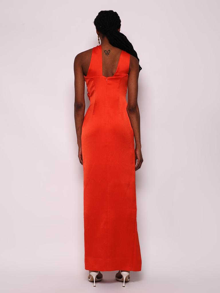 RASARIO Draped Satin Asymmetric Cut-out Gown With Ring