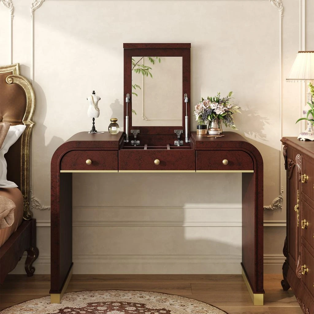 Streamdale Furniture Streamdale Classic Wood Vanity Desk with Flip Mirror, 3-in-1 Dressing Table, Espresso