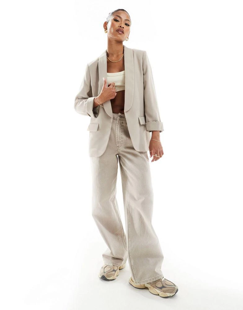 River Island River Island turn up sleeve blazer in beige 2