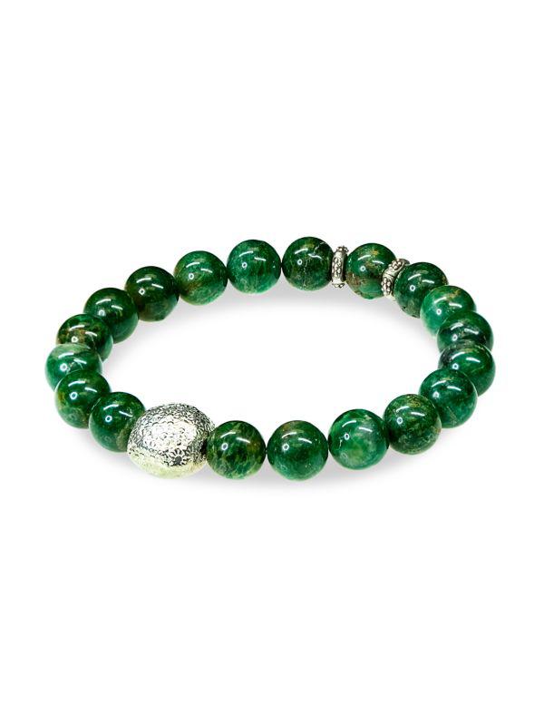 Jean Claude Sterling Silver & African Jade Beaded Bracelet