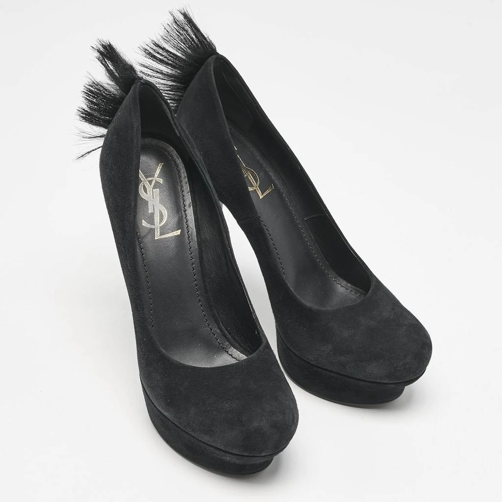 Yves Saint Laurent Saint Laurent  Black Fur and Suede Platform Pumps Size 39 4