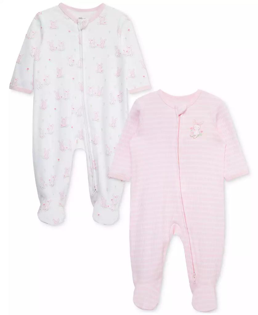 Little Me Baby Girls 2-Pk. Cuddly Cotton Footed Coveralls