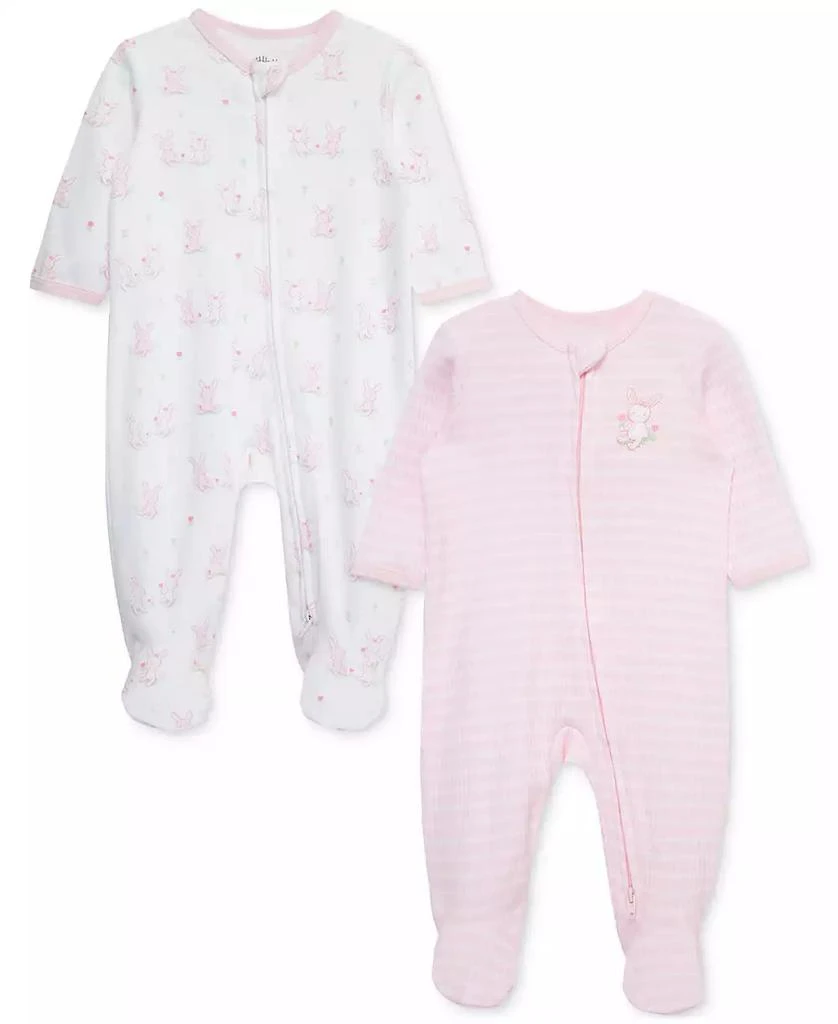 Little Me Baby Girls 2-Pk. Cuddly Cotton Footed Coveralls 1