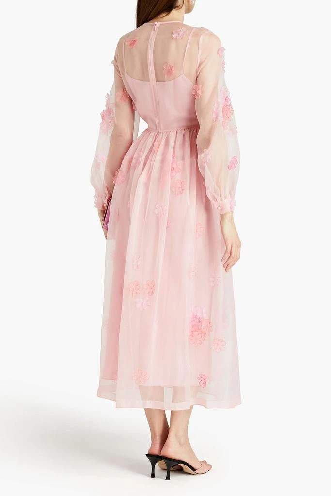 RED Valentino Floral-appliquéd gathered organza midi dress 3